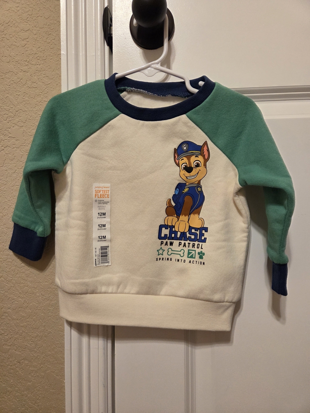 Hybrid Apparel Paw Patrol Chase Graphic Sweatshirt Green & Cream Baby 12M NWT